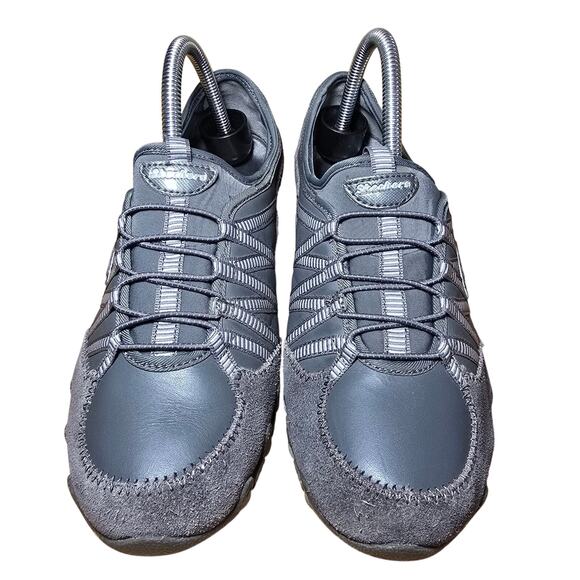 Skechers Shoes Gray Suede Leather Bikers Bungee Athletic 21923 Womens Size 8.5 - Picture 3 of 7